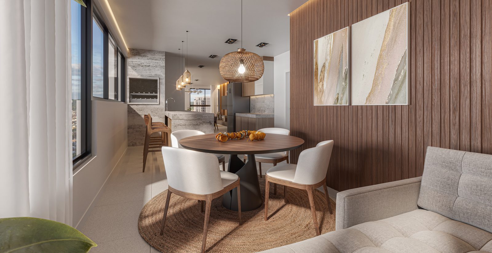 Living amplo com cozinha integrada